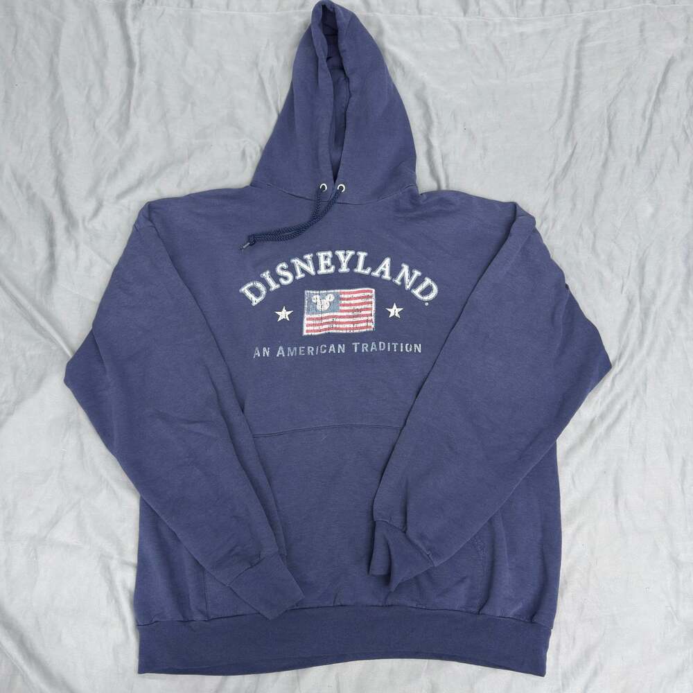 Vintage Y2K Vintage American Flag Disneyland Mickey‎ Hoodie Navy Large